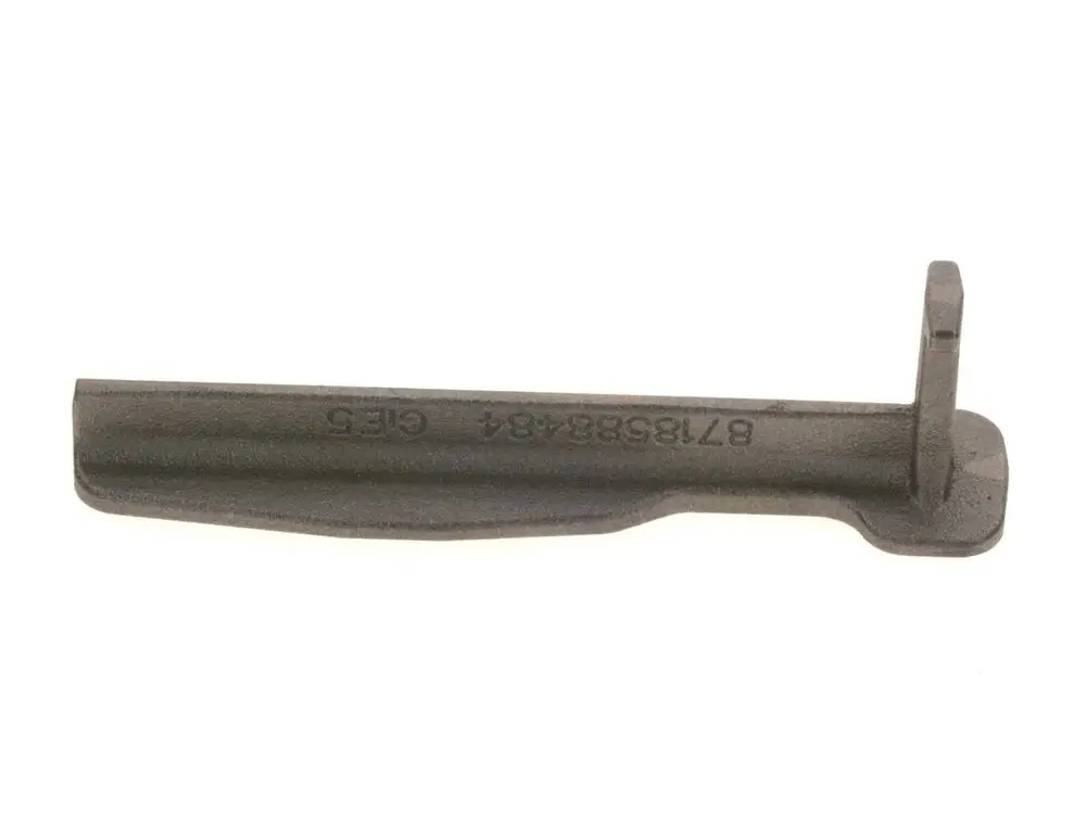 BOSCH Heizgaslenkplatte, ein langes, flaches Metallteil mit einem Hebel an einem Ende, das zur Verbindung von Heizgasleitungen dient.